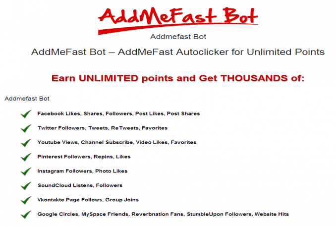 give you Addme Fast Boot 10k points per day only 