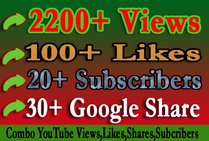 give you 2200 views 100 likes 20 subscribers 30 shares