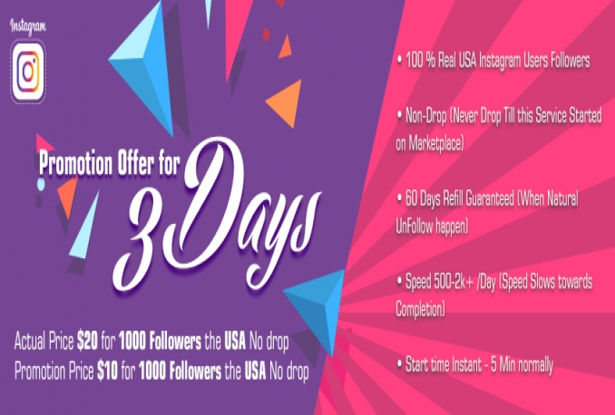 deliver USA Instagarm Non Drop Followers Promotion
