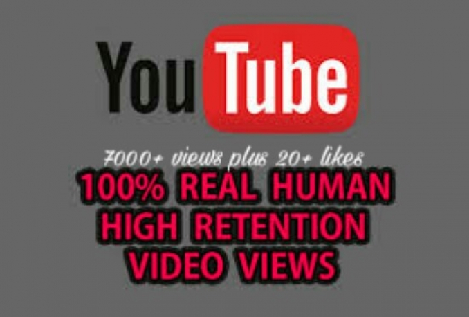 Deliver 7000+ safe/Non drop High quality YouTube views plus 20+ likes
